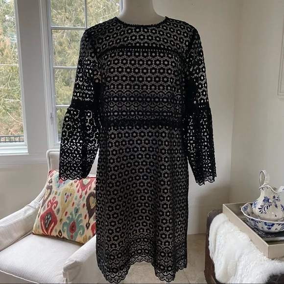 J. Crew Knee Length Black Lace Style Dress Size 12 J. Crew Knee Length Black Lace Style Dress Size 12